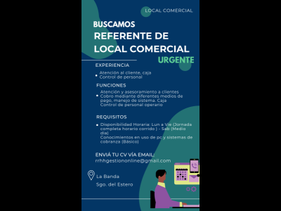 Empleos  BUSCO REFERENTE DE LOCAL COMERCIAL